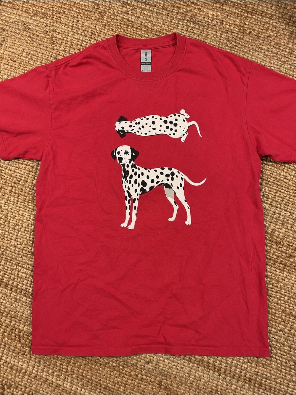 Gildan 5000 Red Dalmatian Graphic Dog Tee, Vintage Size L